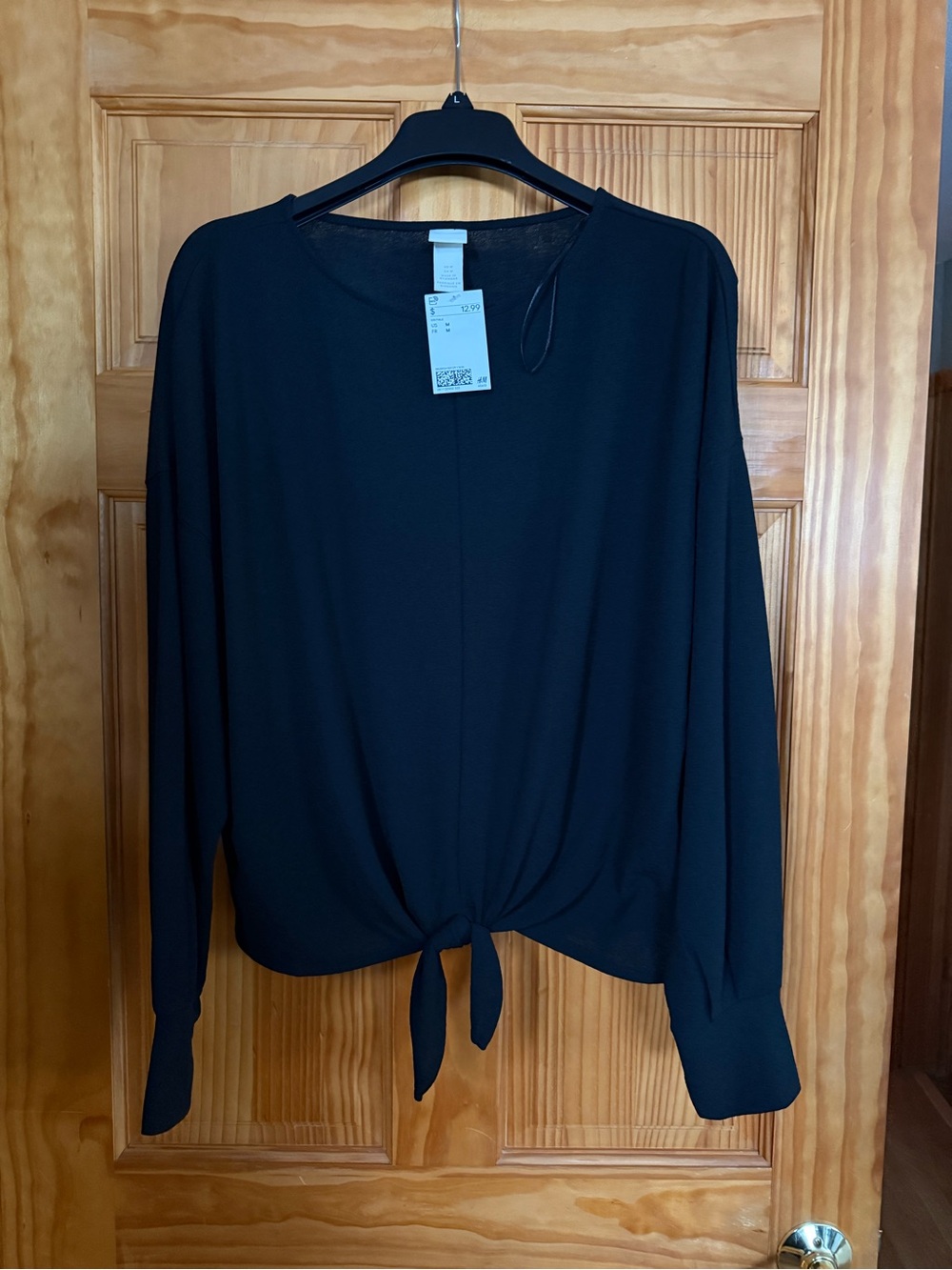 H&M Black Long Sleeve Tie-Front Blouse